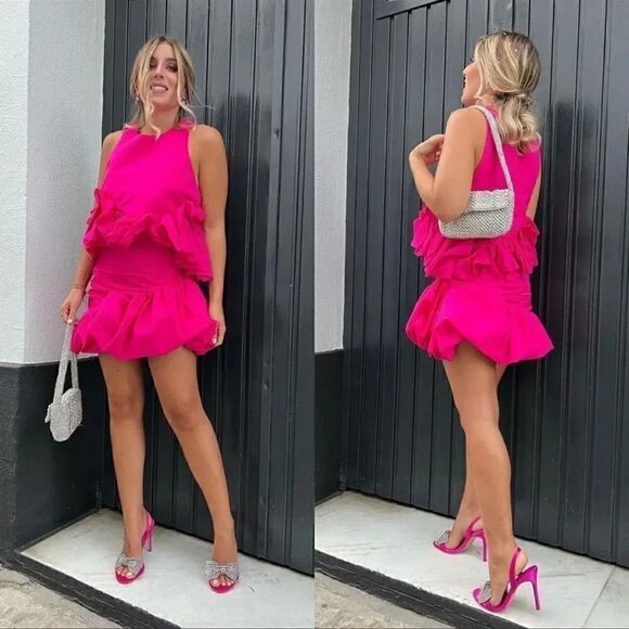 ZARA EMBELLISHED BOW HIGH HEELED SANDALS Barbiecore Barbie Core - Picture 7 of 15